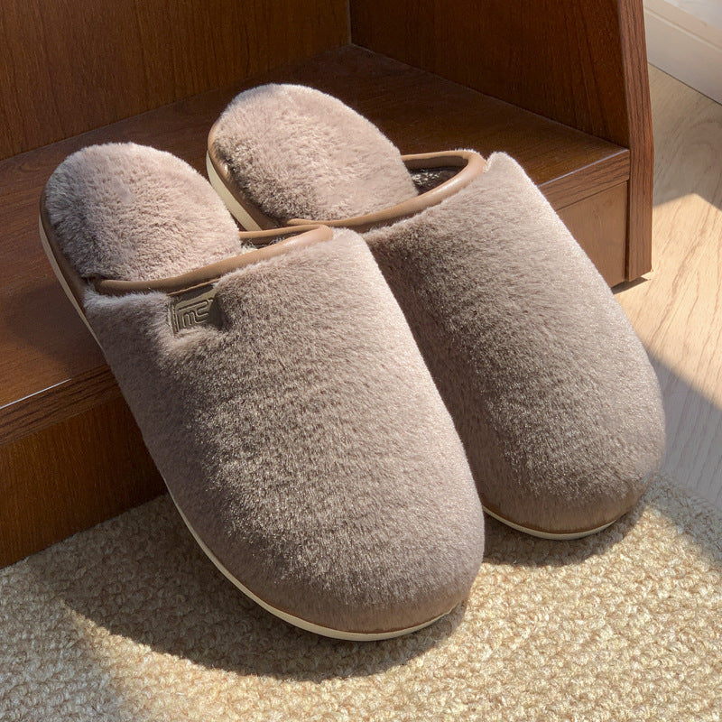 Pantoufles en peluche d’hiver Chaussures de maison solides chaudes Antidérapant Sol de la chambre à coucher Pantoufle de maison pour les femmes Hommes