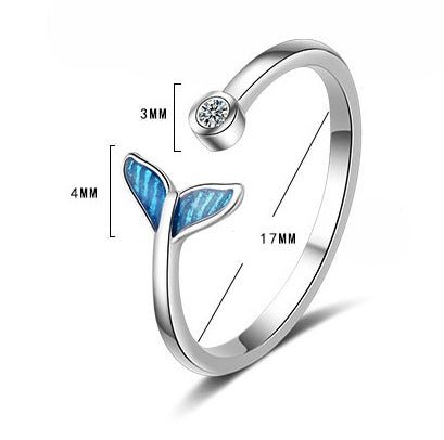 'Bague de queue de sirène bleue en argent tendance avec zircons cubiques, représentant une queue de baleine de mer. Cadeaux romantiques. - Ivory Deals Market