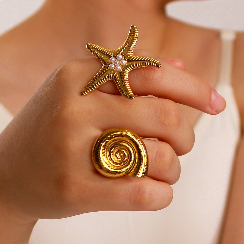 Bague en or 18K plaqué en acier inoxydable Starfish de personnalité - Ivory Deals Market