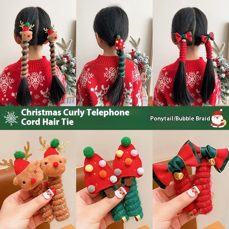 Bande élastique mignonne pour les cheveux des enfants à Noël, accessoire capillaire festif en spirale.