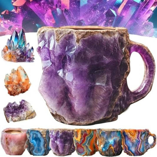 Tasses à café en cristal minéral résine de 400 ml avec poignées, élégantes, fausses tasses en cristal minéral pour la décoration de bureau, de maison, cadeau de Noël, gadgets de cuisine.