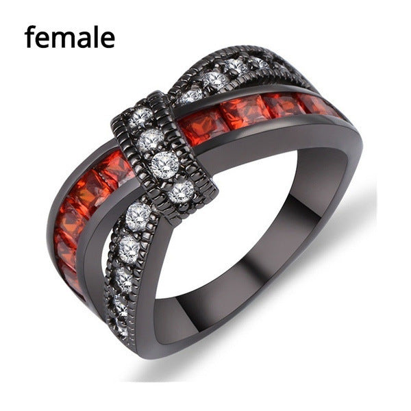 Nouvelle bague en zircon croix rouge grenat or noir