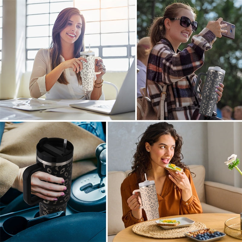 Tasse de café portable de 40 onces avec poignée, bouteille d'eau en acier inoxydable pour voiture, grande capacité, sans bisphénol A.