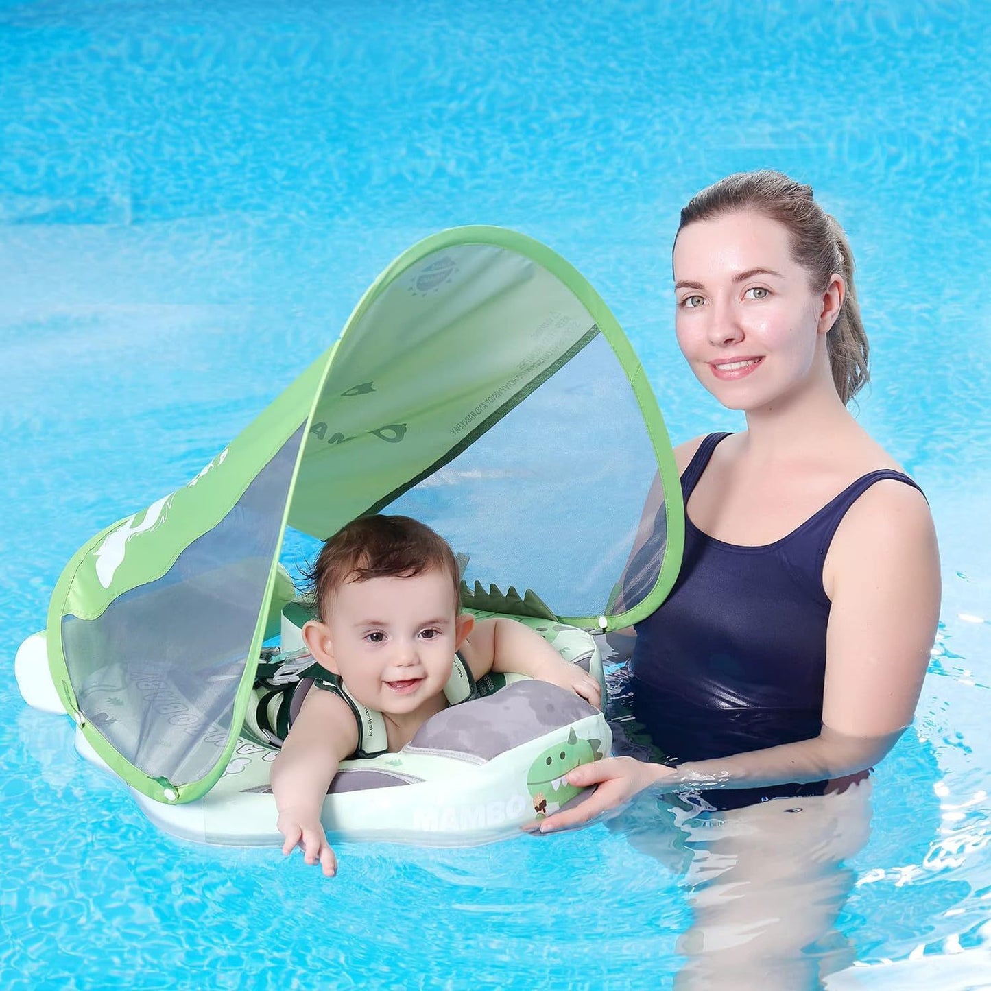 Bébé gonflable modèle sans bébé anneau de natation flottant avec ombre au soleil dinosaure bébé eau flottante - Ivory Deals Market