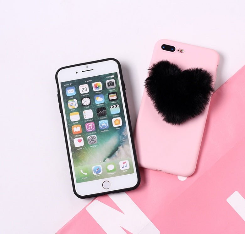 Belle 3D Furry Coeurs D'amour Mignon Cheveux Téléphone Cas - Ivory Deals Market