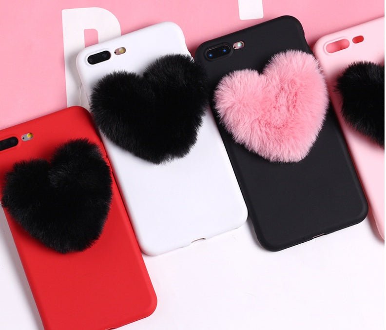 Belle 3D Furry Coeurs D'amour Mignon Cheveux Téléphone Cas - Ivory Deals Market