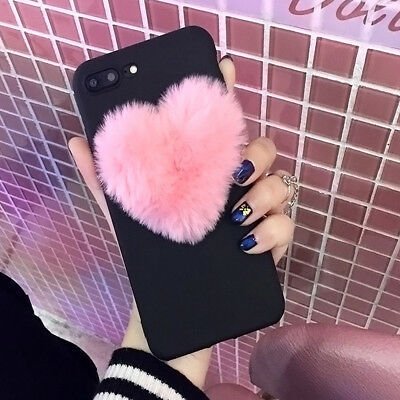 Belle 3D Furry Coeurs D'amour Mignon Cheveux Téléphone Cas - Ivory Deals Market