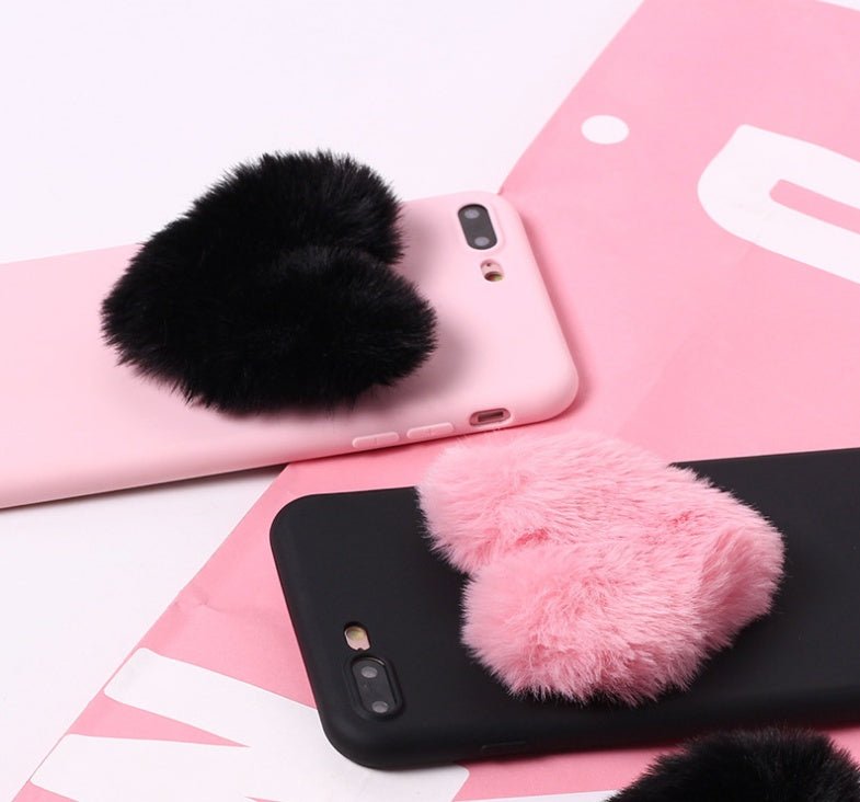 Belle 3D Furry Coeurs D'amour Mignon Cheveux Téléphone Cas - Ivory Deals Market