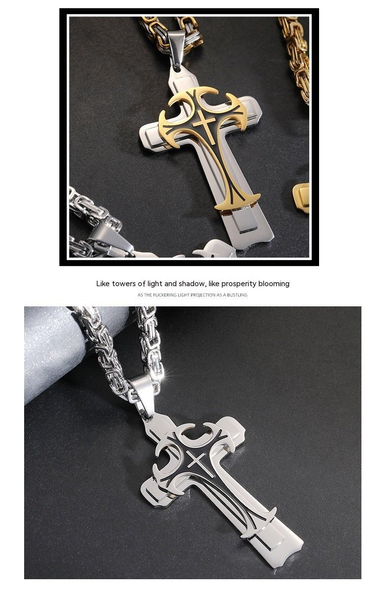 Bijoux de mode Christian Trinity Latin Croix Collier Pour Hommes En Acier Inoxydable Trois Couches Croix Pendentifs Colliers Bijoux Cadeau - Ivory Deals Market