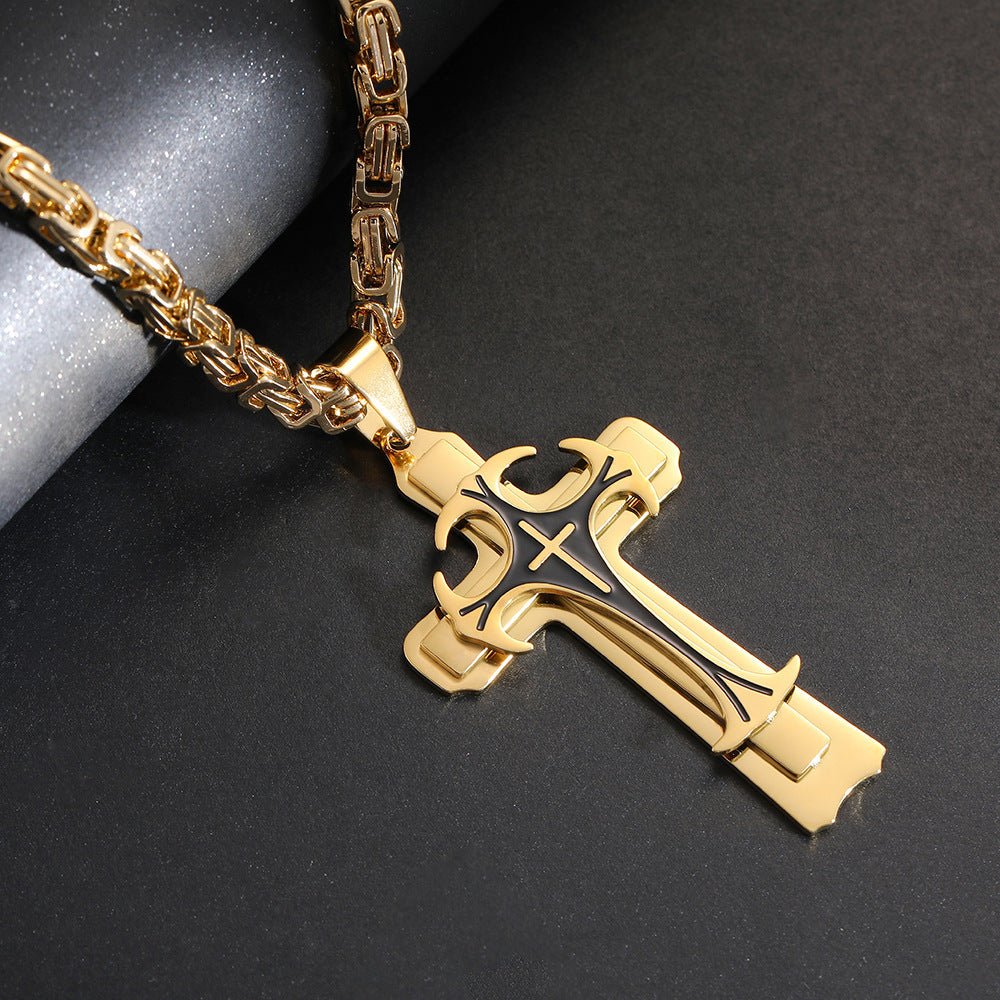 Bijoux de mode Christian Trinity Latin Croix Collier Pour Hommes En Acier Inoxydable Trois Couches Croix Pendentifs Colliers Bijoux Cadeau - Ivory Deals Market