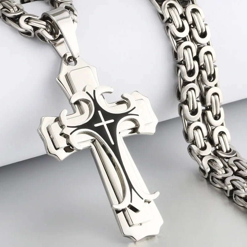 Bijoux de mode Christian Trinity Latin Croix Collier Pour Hommes En Acier Inoxydable Trois Couches Croix Pendentifs Colliers Bijoux Cadeau - Ivory Deals Market