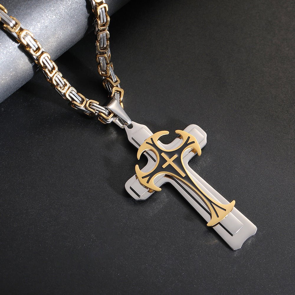 Bijoux de mode Christian Trinity Latin Croix Collier Pour Hommes En Acier Inoxydable Trois Couches Croix Pendentifs Colliers Bijoux Cadeau - Ivory Deals Market