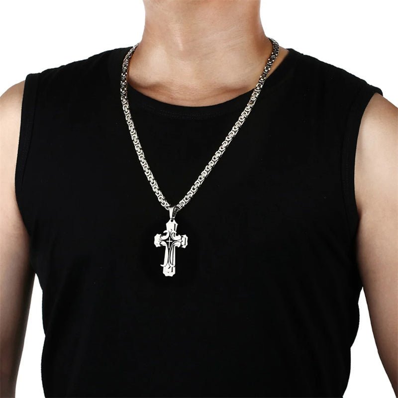 Bijoux de mode Christian Trinity Latin Croix Collier Pour Hommes En Acier Inoxydable Trois Couches Croix Pendentifs Colliers Bijoux Cadeau - Ivory Deals Market