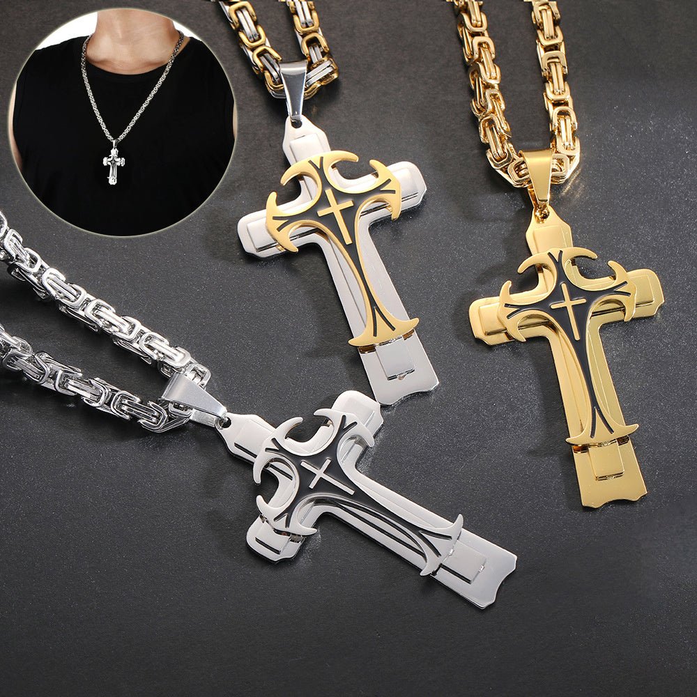 Bijoux de mode Christian Trinity Latin Croix Collier Pour Hommes En Acier Inoxydable Trois Couches Croix Pendentifs Colliers Bijoux Cadeau - Ivory Deals Market