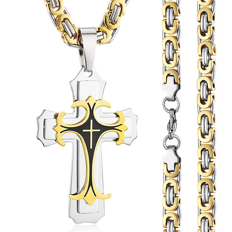 Bijoux de mode Christian Trinity Latin Croix Collier Pour Hommes En Acier Inoxydable Trois Couches Croix Pendentifs Colliers Bijoux Cadeau - Ivory Deals Market