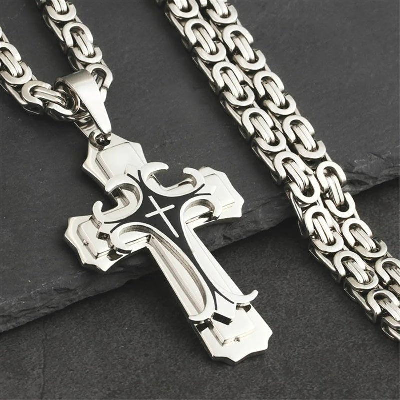 Bijoux de mode Christian Trinity Latin Croix Collier Pour Hommes En Acier Inoxydable Trois Couches Croix Pendentifs Colliers Bijoux Cadeau - Ivory Deals Market