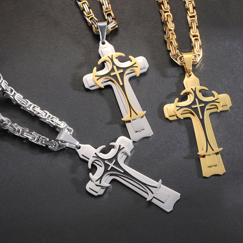 Bijoux de mode Christian Trinity Latin Croix Collier Pour Hommes En Acier Inoxydable Trois Couches Croix Pendentifs Colliers Bijoux Cadeau - Ivory Deals Market