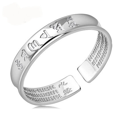 Bijoux en argent Rétro Six caractères Mots Vrais Coeur Méridien Ouverture Bracelet Plaqué Argent - Ivory Deals Market