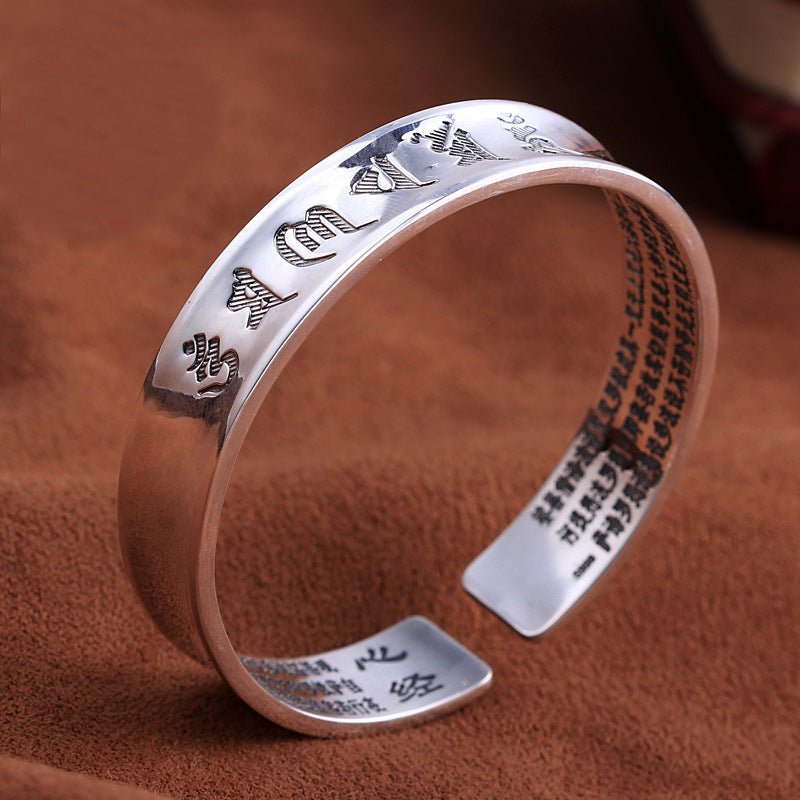 Bijoux en argent Rétro Six caractères Mots Vrais Coeur Méridien Ouverture Bracelet Plaqué Argent - Ivory Deals Market