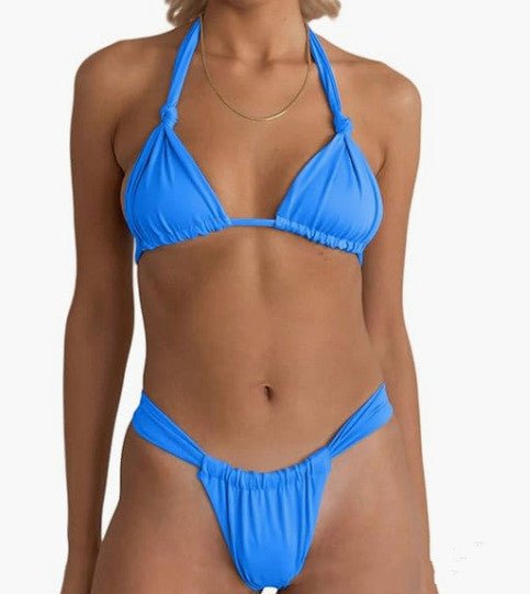 Bikini plissé sangle fendue couleur pure et maillot de bain noué - Ivory Deals Market