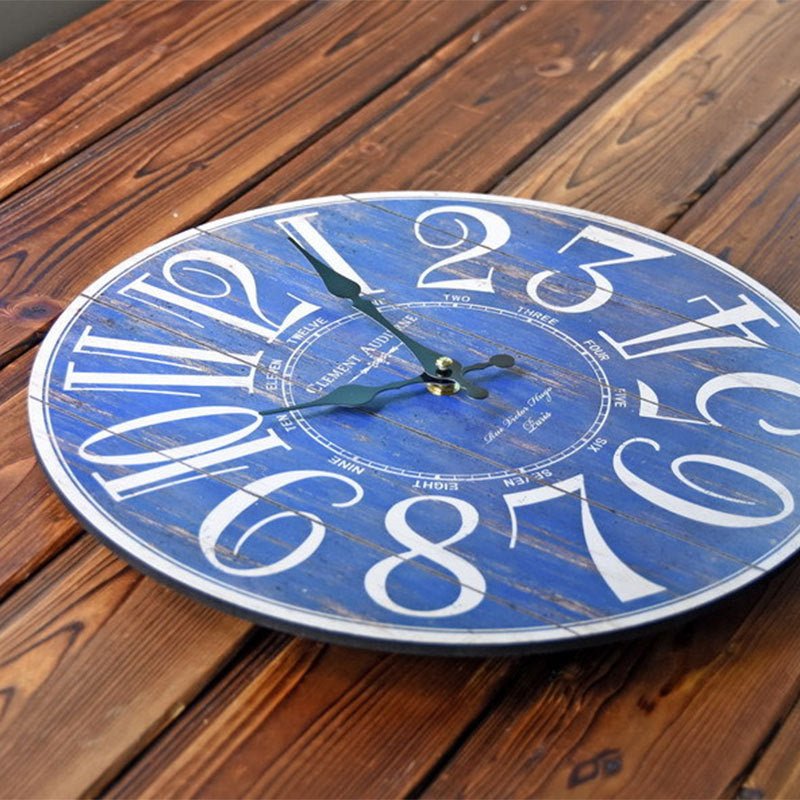 Bleu Numérique Horloge Murale Creative Vieux En Bois Wall Sticker Horloge - Ivory Deals Market