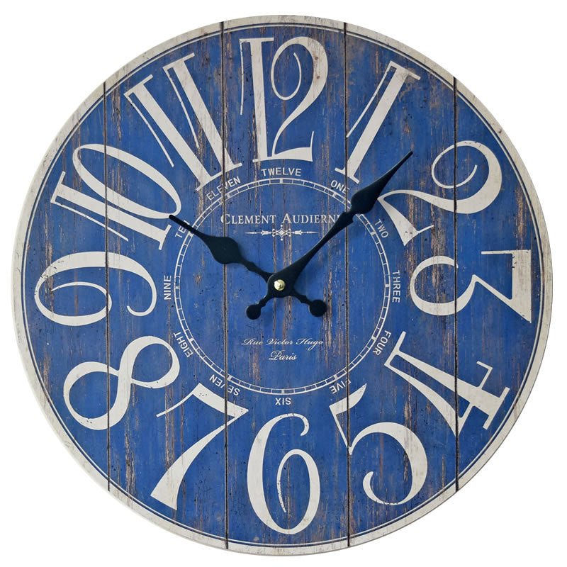 Bleu Numérique Horloge Murale Creative Vieux En Bois Wall Sticker Horloge - Ivory Deals Market