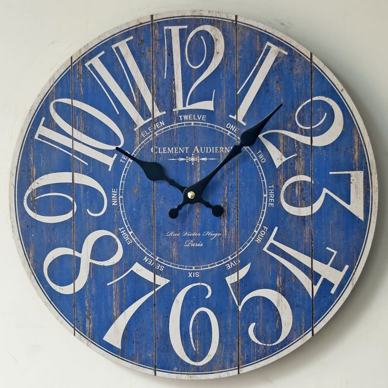 Bleu Numérique Horloge Murale Creative Vieux En Bois Wall Sticker Horloge - Ivory Deals Market