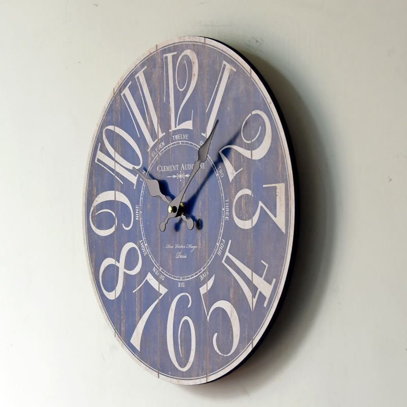 Bleu Numérique Horloge Murale Creative Vieux En Bois Wall Sticker Horloge - Ivory Deals Market