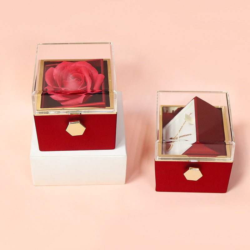 Boîte cadeau créative de roses en fleurs tournantes pour bijoux, idéale pour la Saint - Valentin des femmes. - Ivory Deals Market