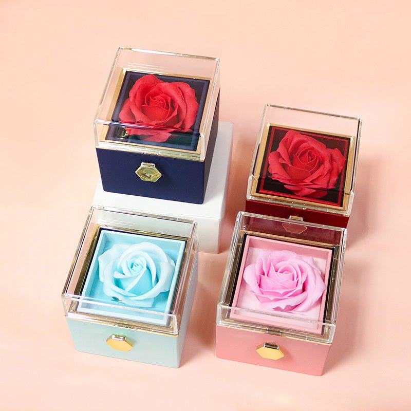 Boîte cadeau créative de roses en fleurs tournantes pour bijoux, idéale pour la Saint - Valentin des femmes. - Ivory Deals Market