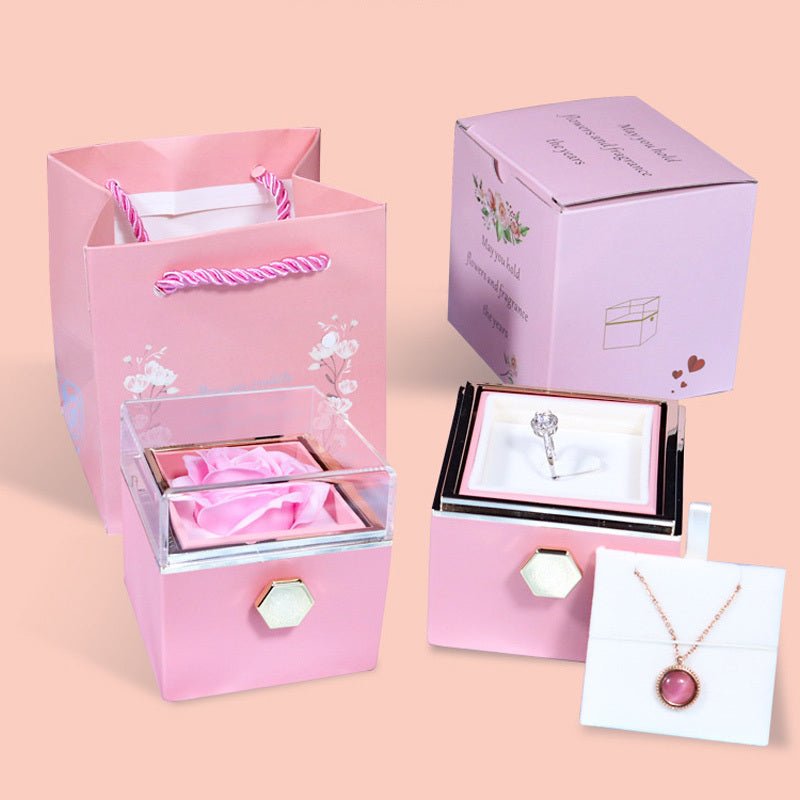 Boîte cadeau créative de roses en fleurs tournantes pour bijoux, idéale pour la Saint - Valentin des femmes. - Ivory Deals Market