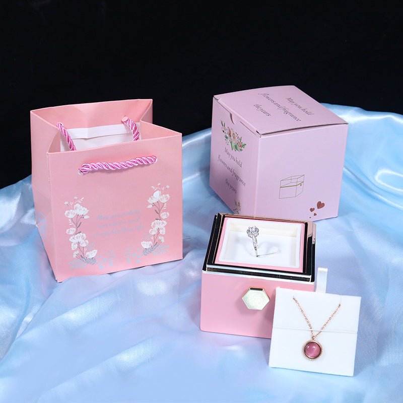 Boîte cadeau créative de roses en fleurs tournantes pour bijoux, idéale pour la Saint - Valentin des femmes. - Ivory Deals Market