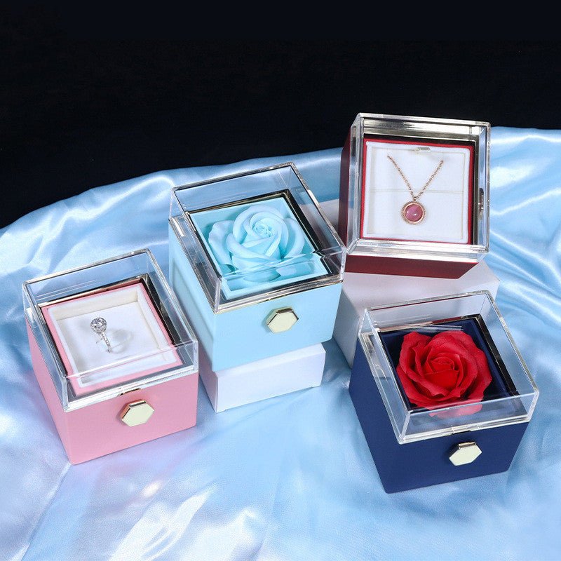 Boîte cadeau créative de roses en fleurs tournantes pour bijoux, idéale pour la Saint - Valentin des femmes. - Ivory Deals Market