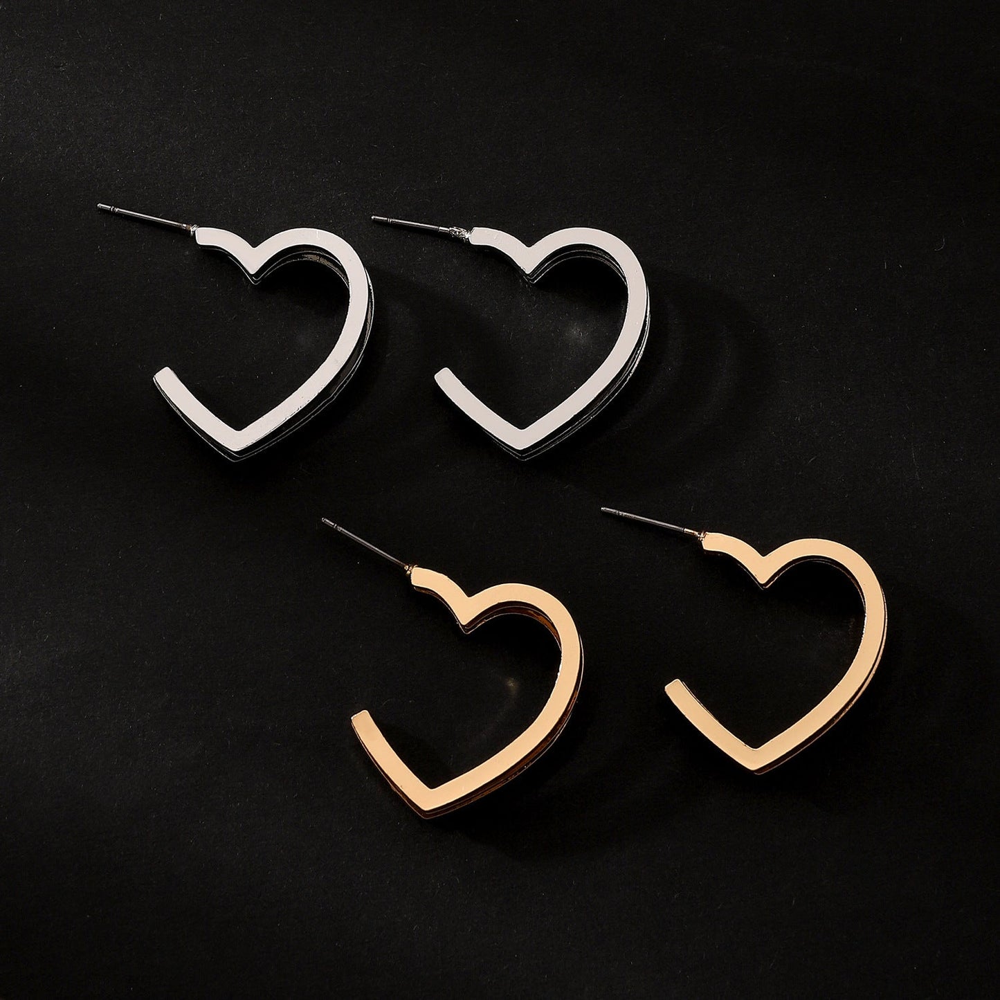 Boucles d'oreilles à trois lignes Love Heart Stud Double couche Cercle Simple pour femmes - Ivory Deals Market