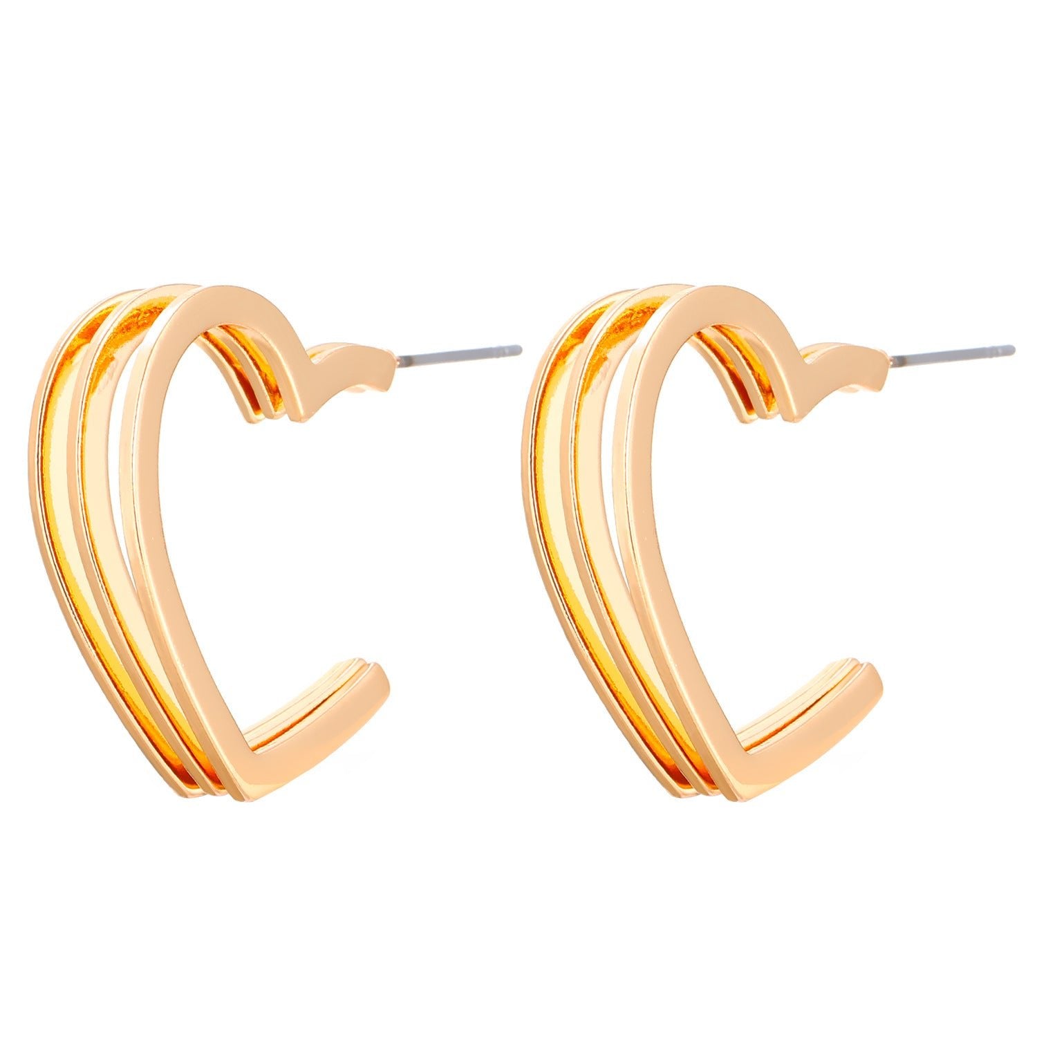 Boucles d'oreilles à trois lignes Love Heart Stud Double couche Cercle Simple pour femmes - Ivory Deals Market