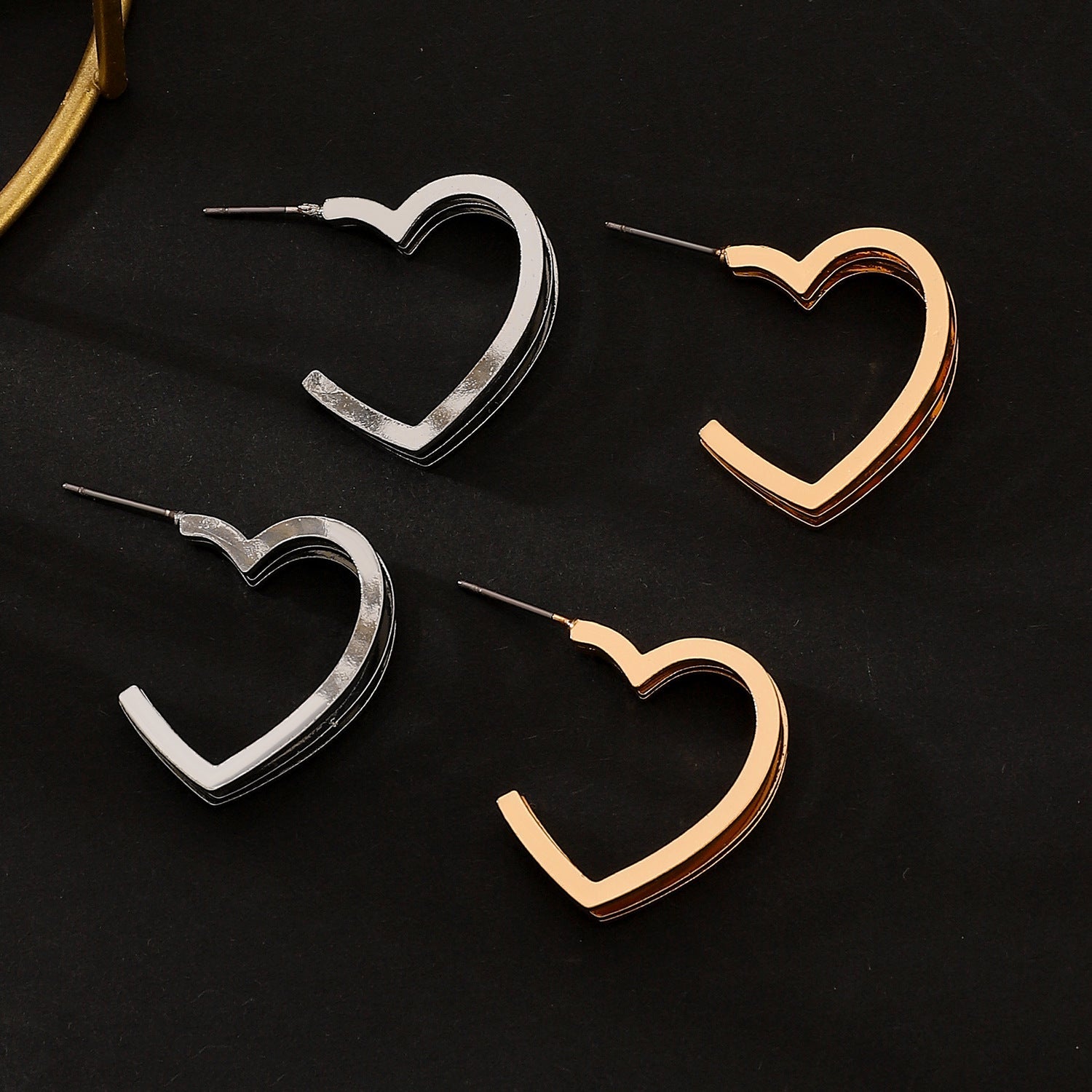 Boucles d'oreilles à trois lignes Love Heart Stud Double couche Cercle Simple pour femmes - Ivory Deals Market