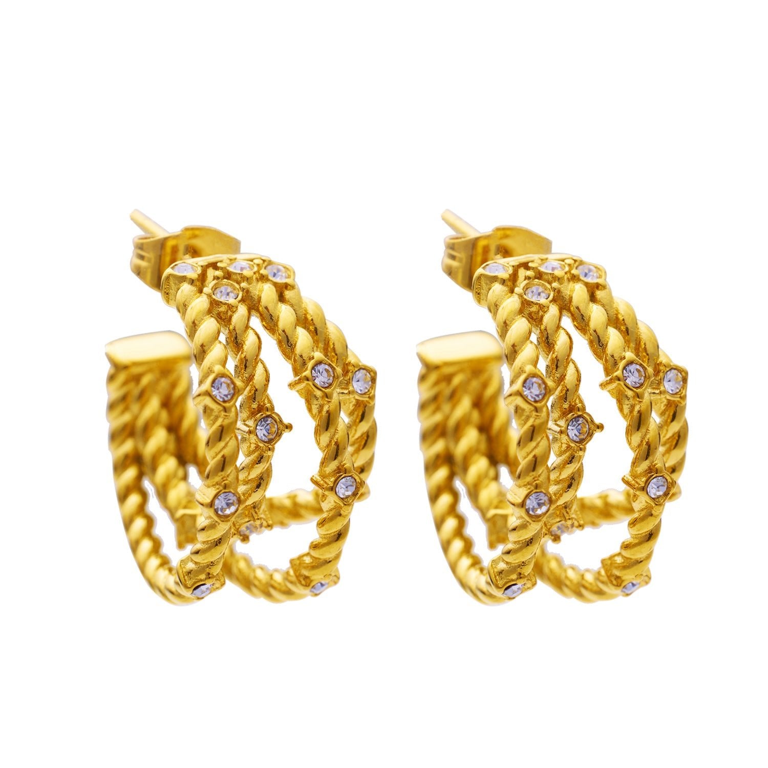 Boucles d'oreilles en acier inoxydable 18K or plaqué diamant - Ivory Deals Market