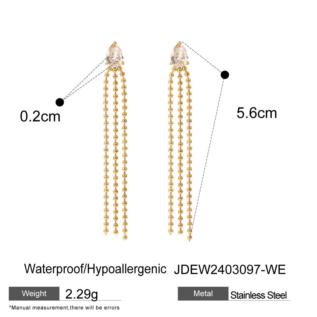 Boucles d'oreilles en acier inoxydable en forme de goutte en cristal zirconium 18 carats - Ivory Deals Market