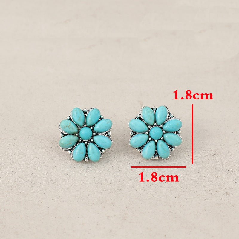 Boucles d'oreilles en argent incrusté turquoise style rétro fleur de bohème - Ivory Deals Market