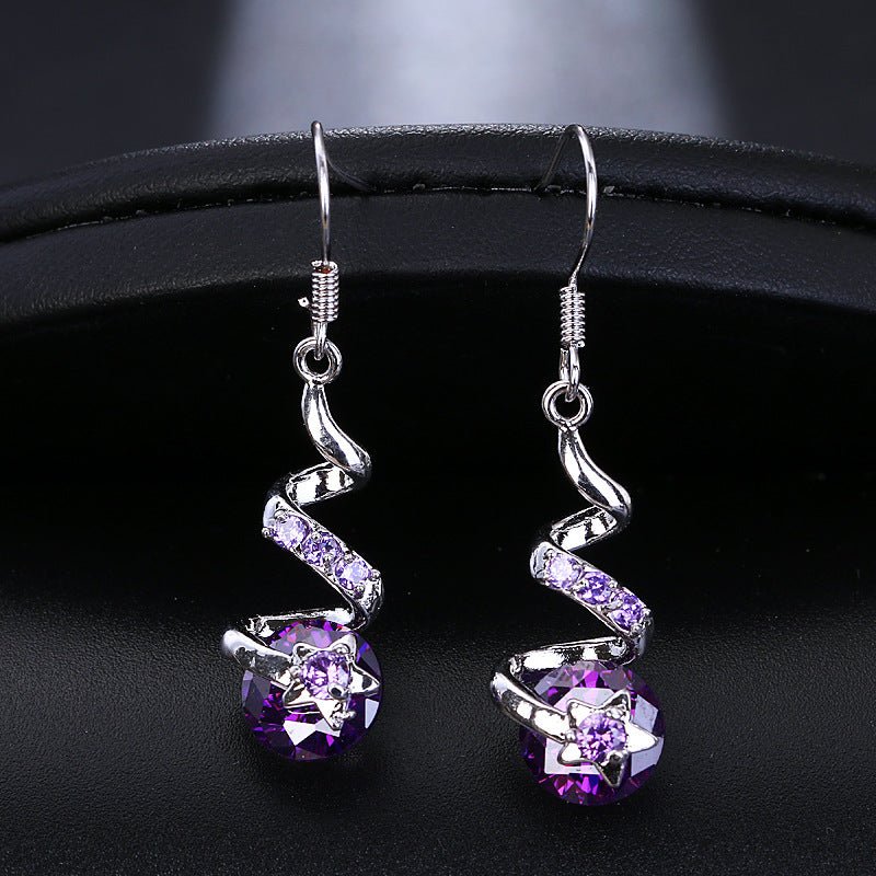 Boucles d'oreilles en spirale avec crochet d'oreille en zircon pourpre - Ivory Deals Market