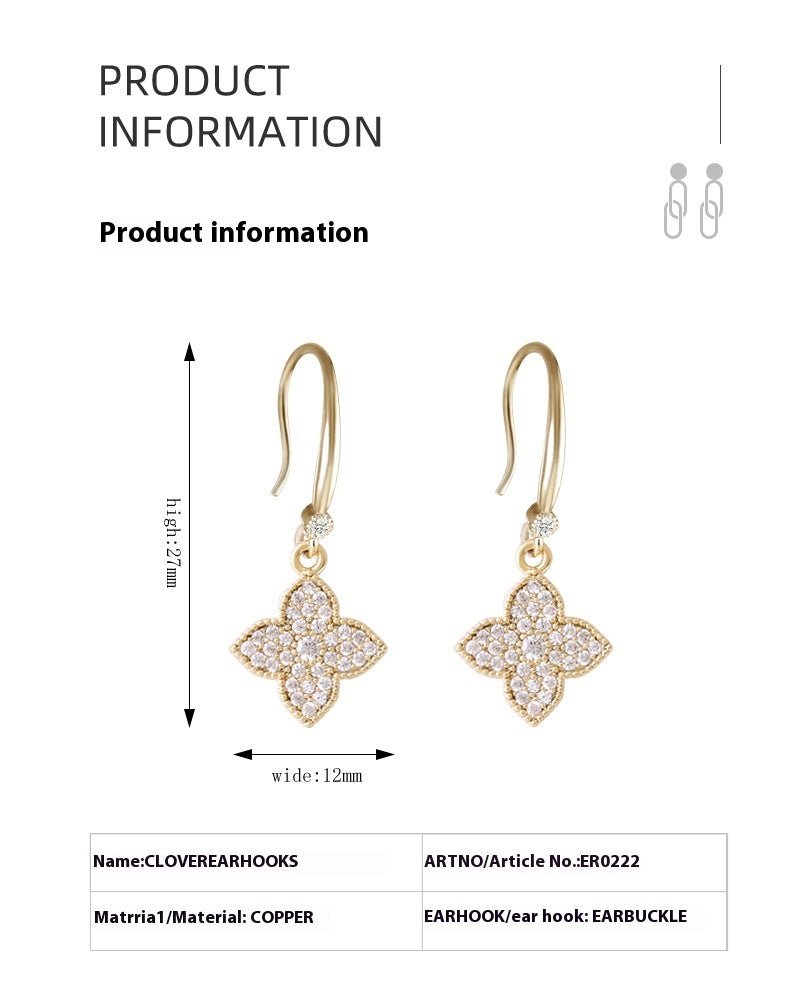 Boucles d'oreilles exquises en forme de trèfle à quatre feuilles, fleurs de zircon brillant assorties à toutes les boucles d'oreilles de luxe léger et de simplicité - Ivory Deals Market