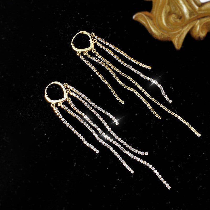 Boucles d'oreilles longues à franges intégrées au diamant pour femmes froides - Ivory Deals Market