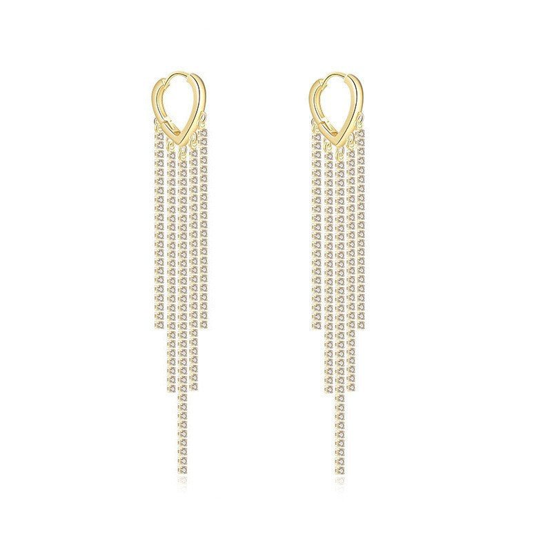 Boucles d'oreilles longues à franges intégrées au diamant pour femmes froides - Ivory Deals Market