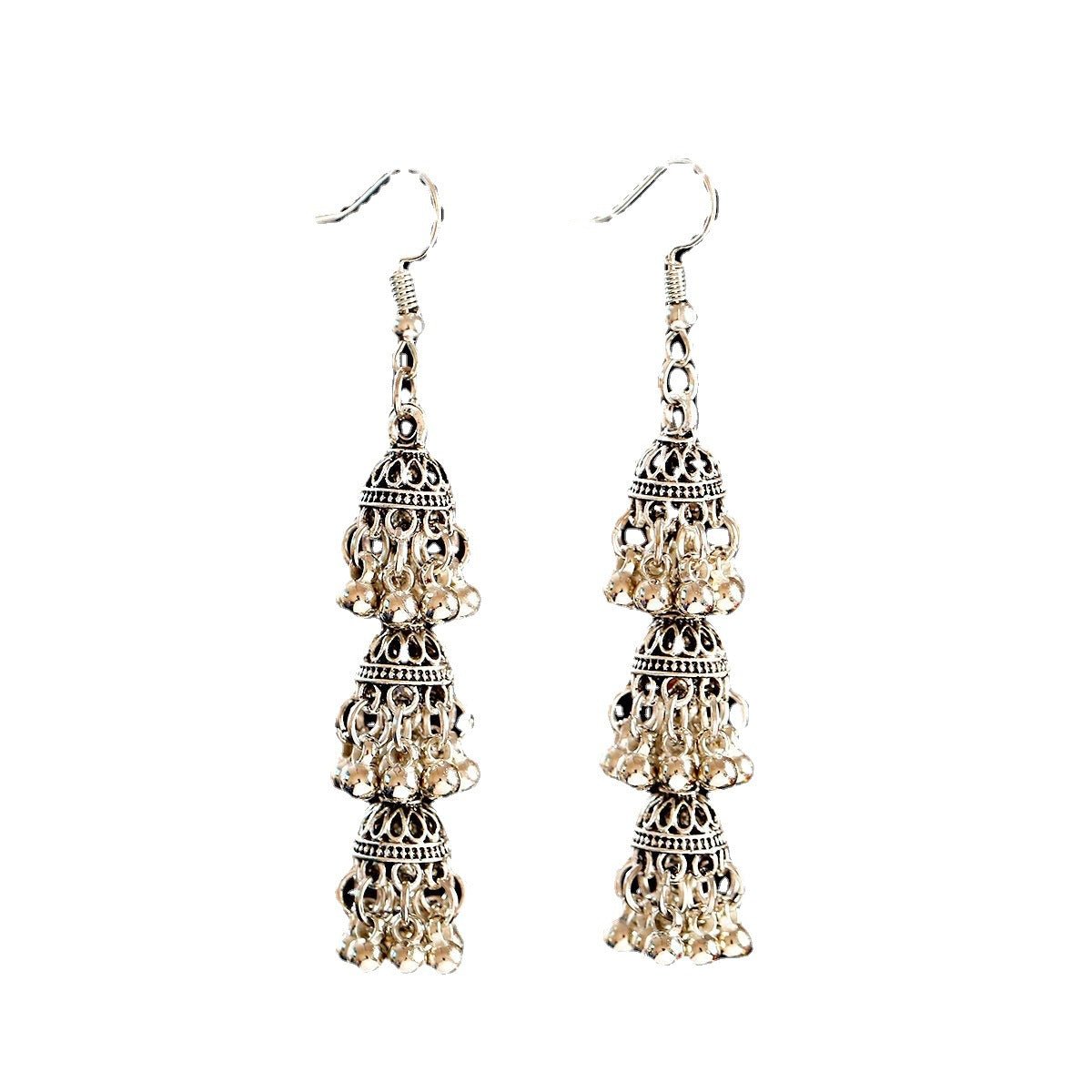 Boucles d'oreilles multicouches style ethnique indonésien à la mode rétro Bell pompon - Ivory Deals Market