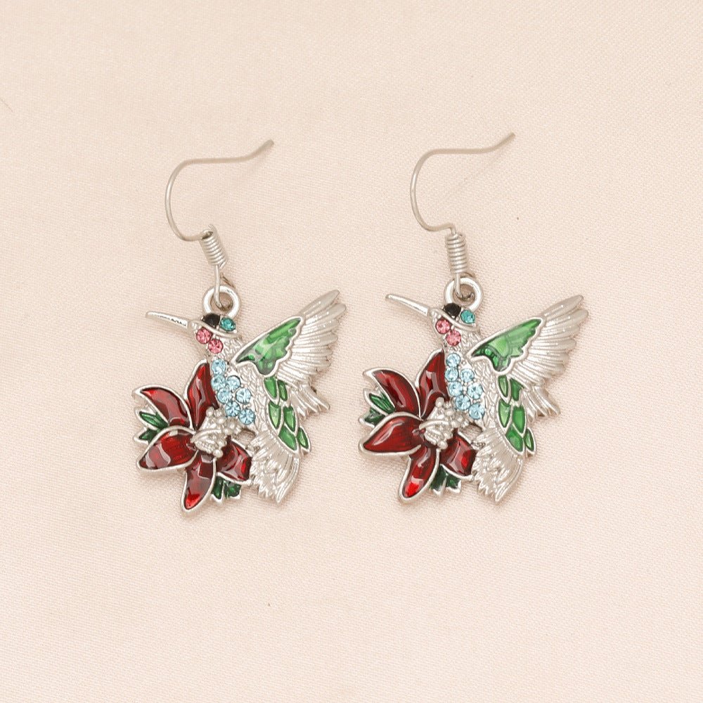 Boucles d'oreilles pendantes en diamant complet colibri coloré - Ivory Deals Market