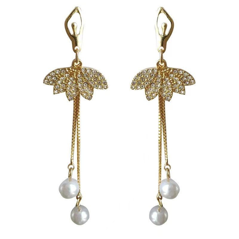 Boucles d'oreilles pour femmes Ballet Perle Longue - Ivory Deals Market