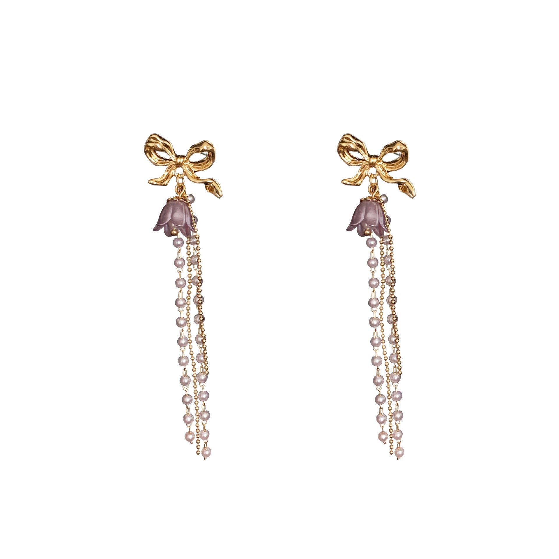 Boucles d'oreilles romantiques Lavande Linglan Perle Tassel Clip d'oreille - Ivory Deals Market