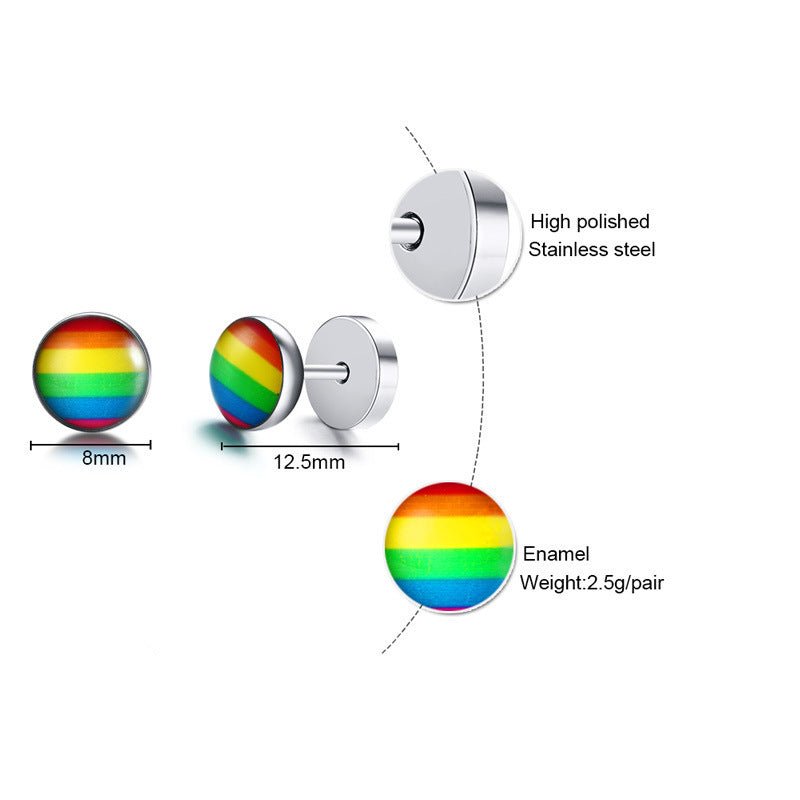 Boucles d'oreilles rondes haltère arc - en - ciel en acier inoxydable - Ivory Deals Market