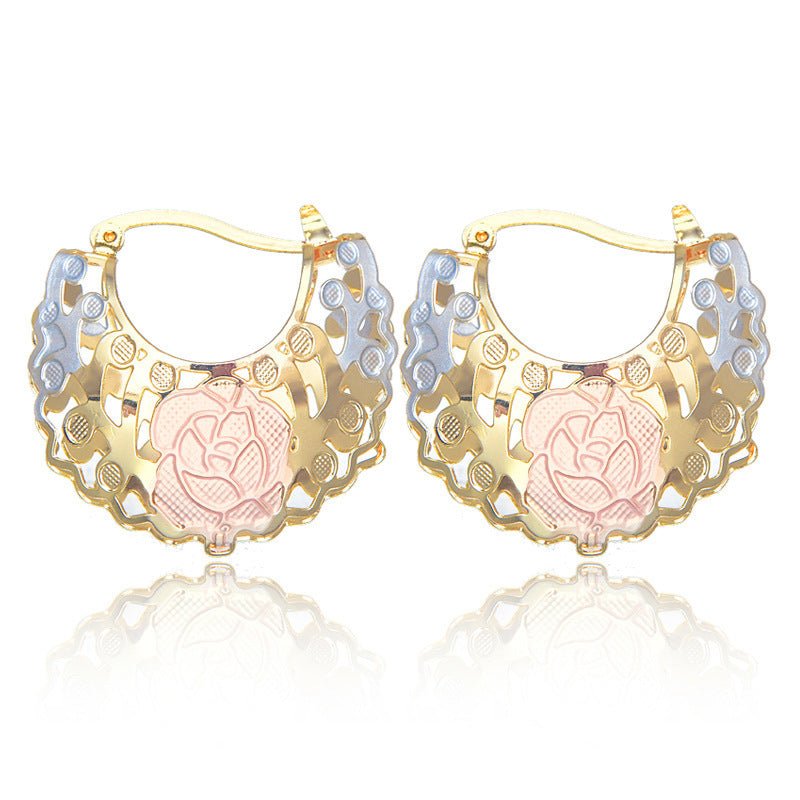 Boucles d'oreilles rosette creux avec cerceaux de contraste en or - Ivory Deals Market