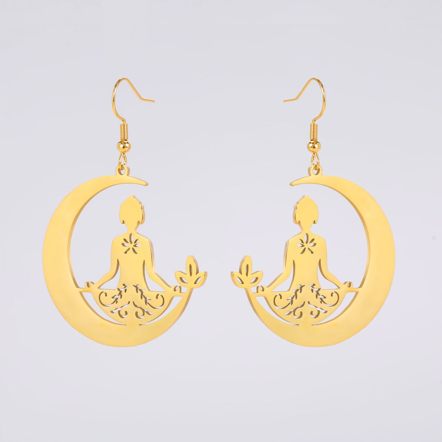 Boucles d'oreilles yoga lune en acier inoxydable méditation - Ivory Deals Market